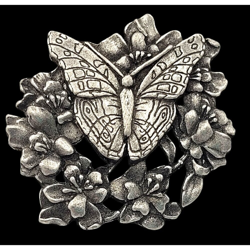 Birds & Blooms Limited Edition Butterfly & Blossoms Pewter Metal Brooch Pin 1.25